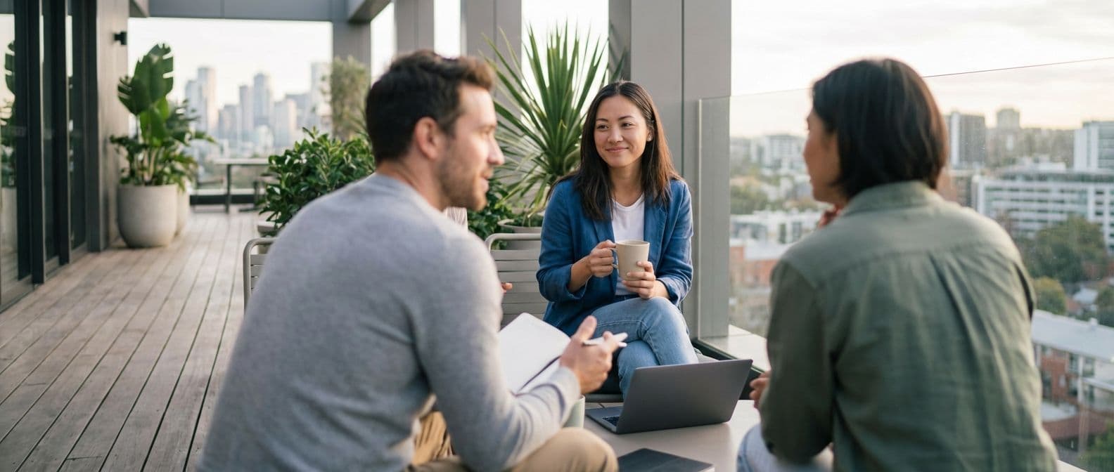Team members celebrating success together in an office setting with high-fives and smiles