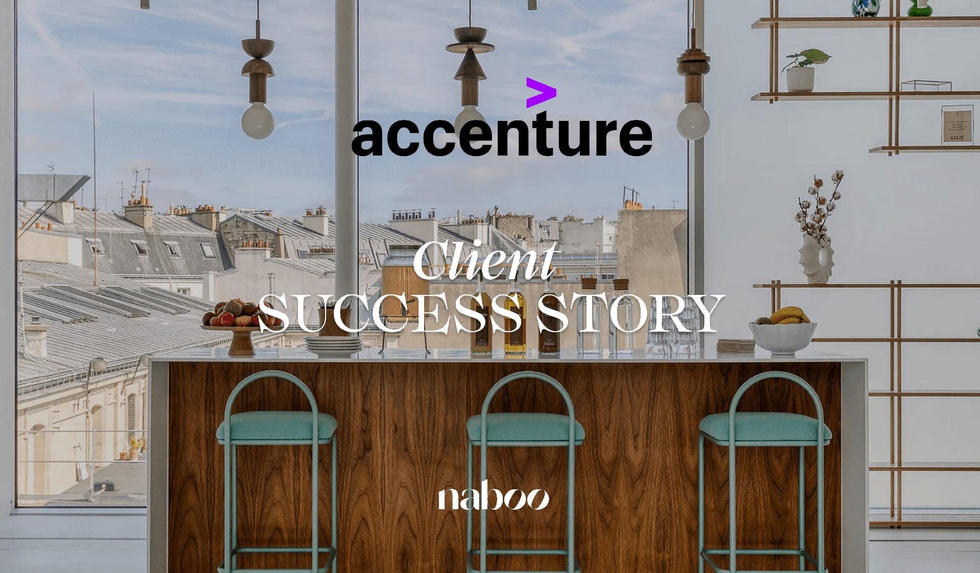 Stylish corporate event venue in Paris with a bar, stools, and city rooftop views