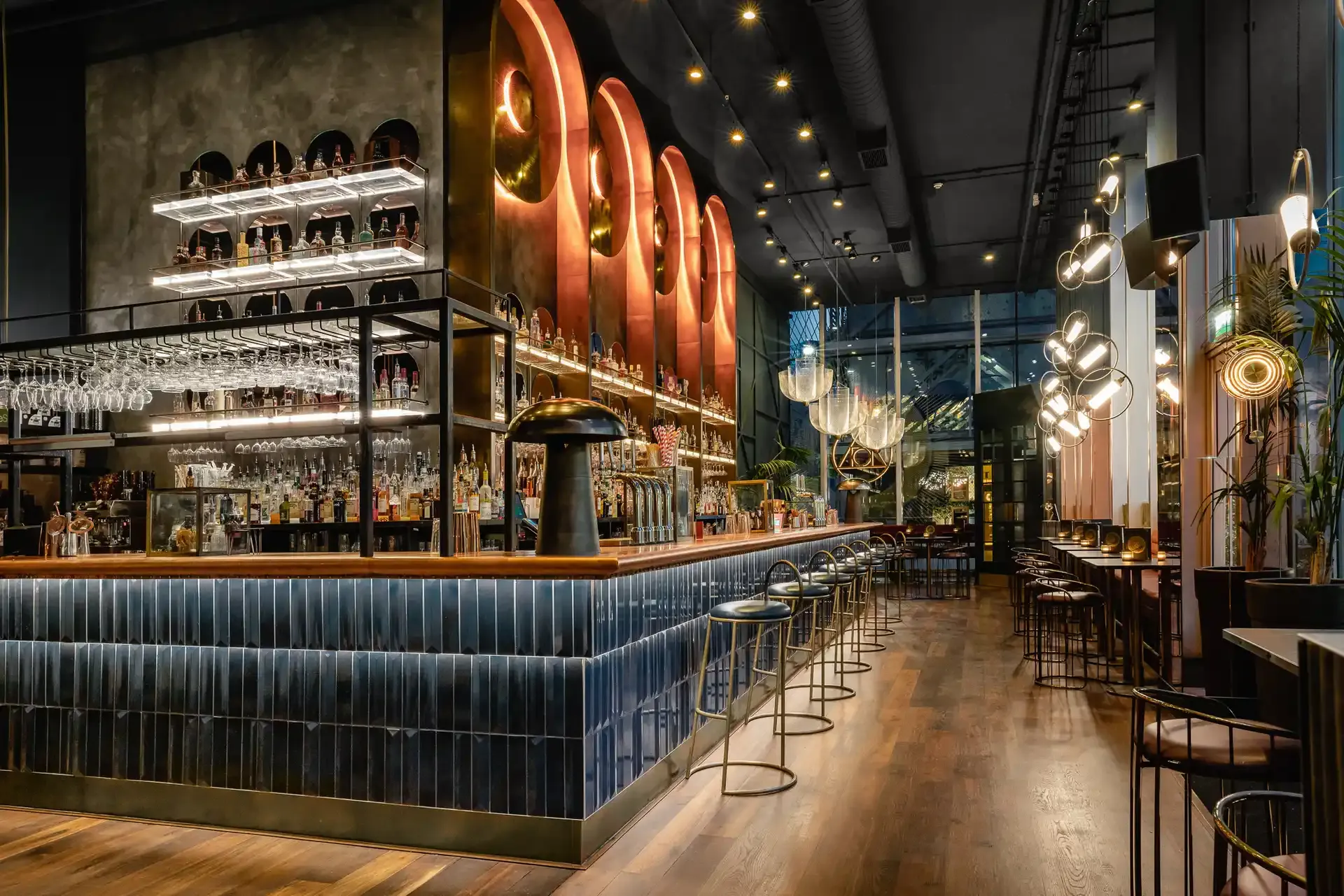 Elegant bar and lounge event space, ideal for a corporate cocktail reception or networking venue.
