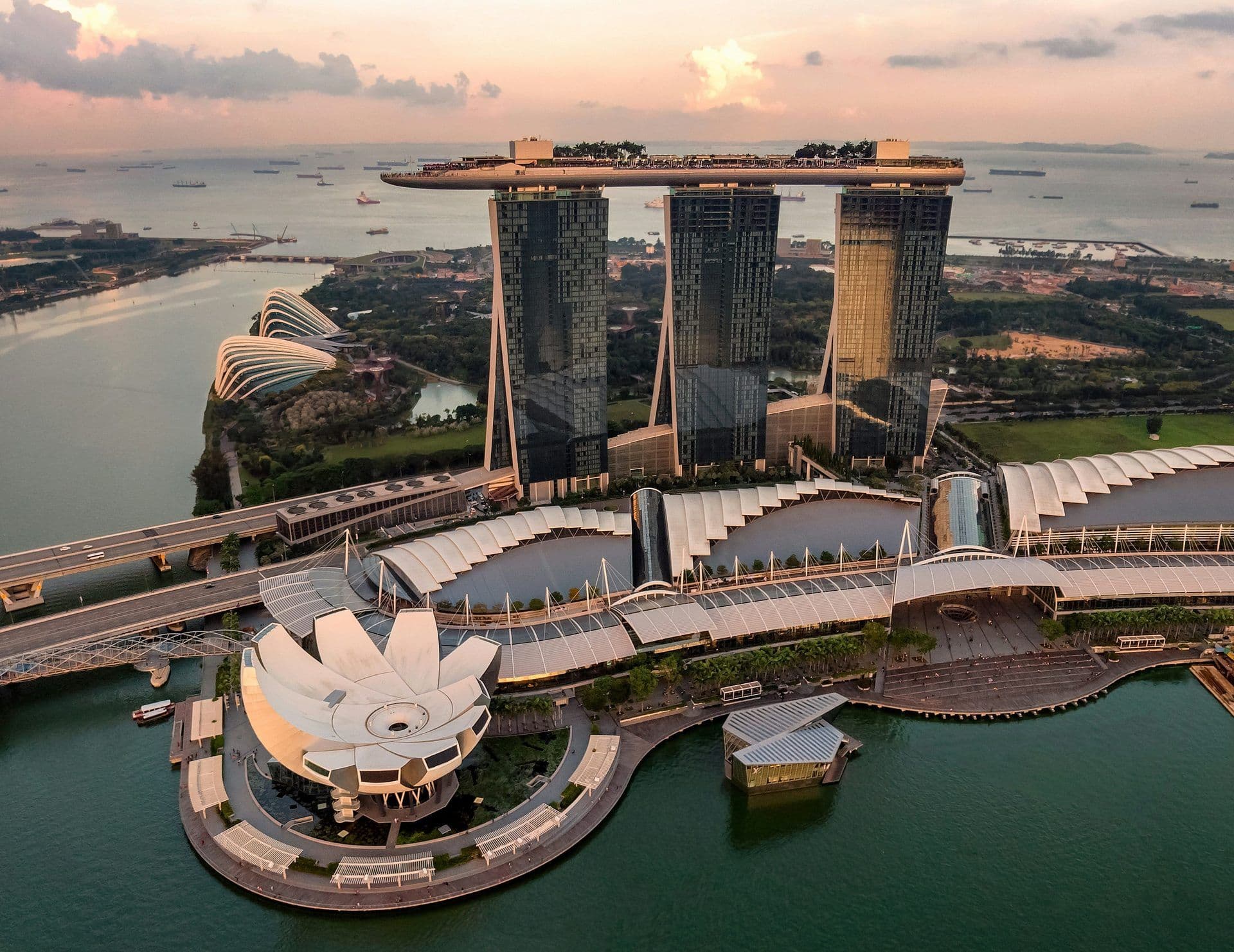 Aerial view of Marina Bay Sands, a premier corporate event venue and rooftop space in Singapore.